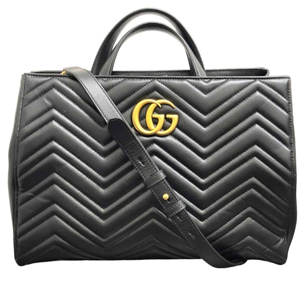 SUPER RARE ⭐️ GUCCI GG Marmont Medium Top Handle Shoulder Bag Black
